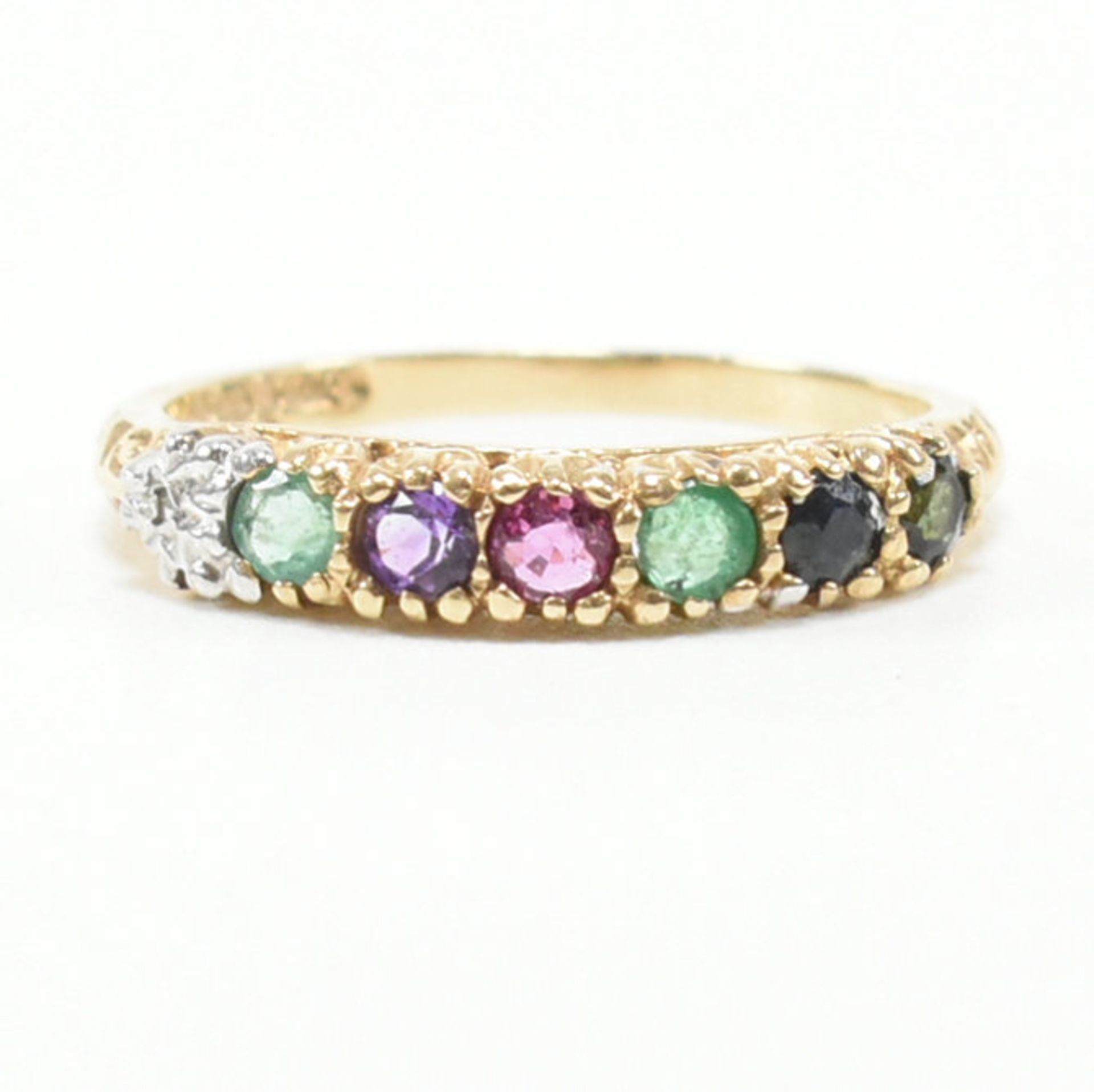 HALLMARKED 9CT GOLD & MULTI GEMSTONE ACROSTIC DEAREST RING