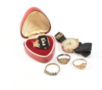 ASSORTED COLLECTION OF ROLLED GOLD RINGS & WRISTWATCH