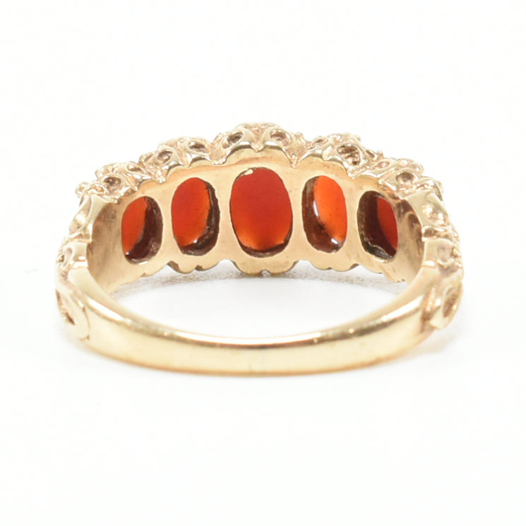 HALLMARKED 9CT GOLD & CORAL FIVE STONE RING - Image 3 of 11
