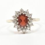 HALLMARKED 9CT GOLD GARNET & CZ CLUSTER RING