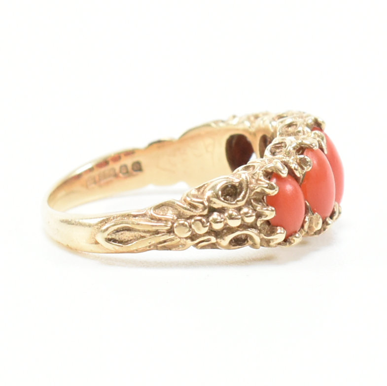 HALLMARKED 9CT GOLD & CORAL FIVE STONE RING - Image 5 of 11