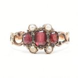 VICTORIAN HALLMARKED 15CT GOLD GARNET & PEARL RING