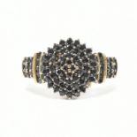 HALLMARKED 9CT GOLD & BLACK DIAMOND CLUSTER RING