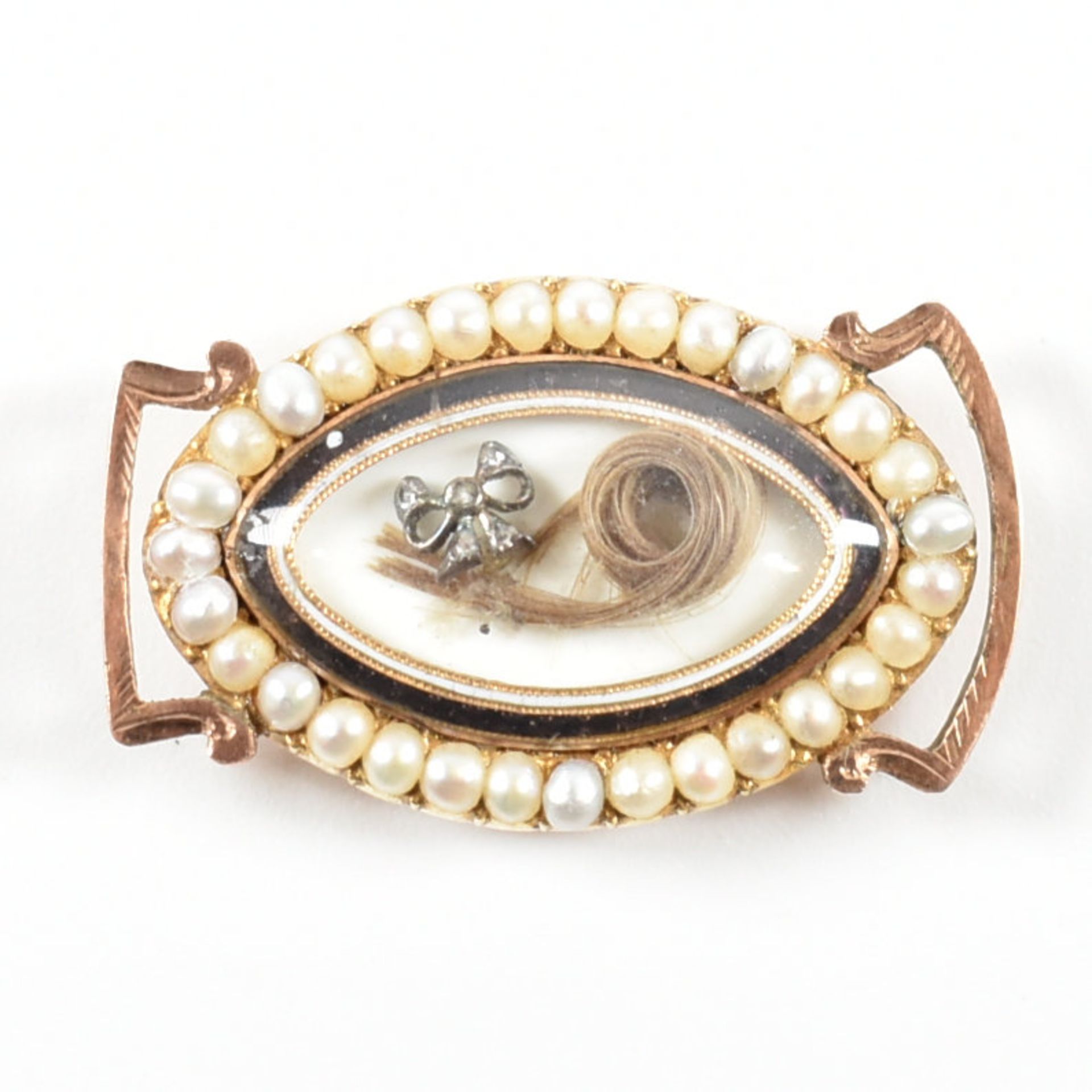 19TH CENTURY GOLD DIAMOND & PEARL MOURNING SLIDE