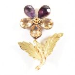 GEORGIAN GOLD & GEM SET PANSY FLOWER BROOCH PIN