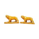 PAIR OF 19TH CENTURY VICTORIAN GLAZED CERAMIC PROWLING TIGERS