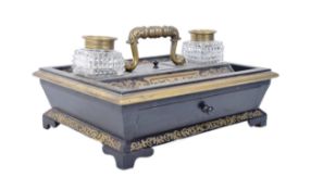 19TH CENTURY REGENCY EBONISED AND BOULLE WORK DESK TIDY