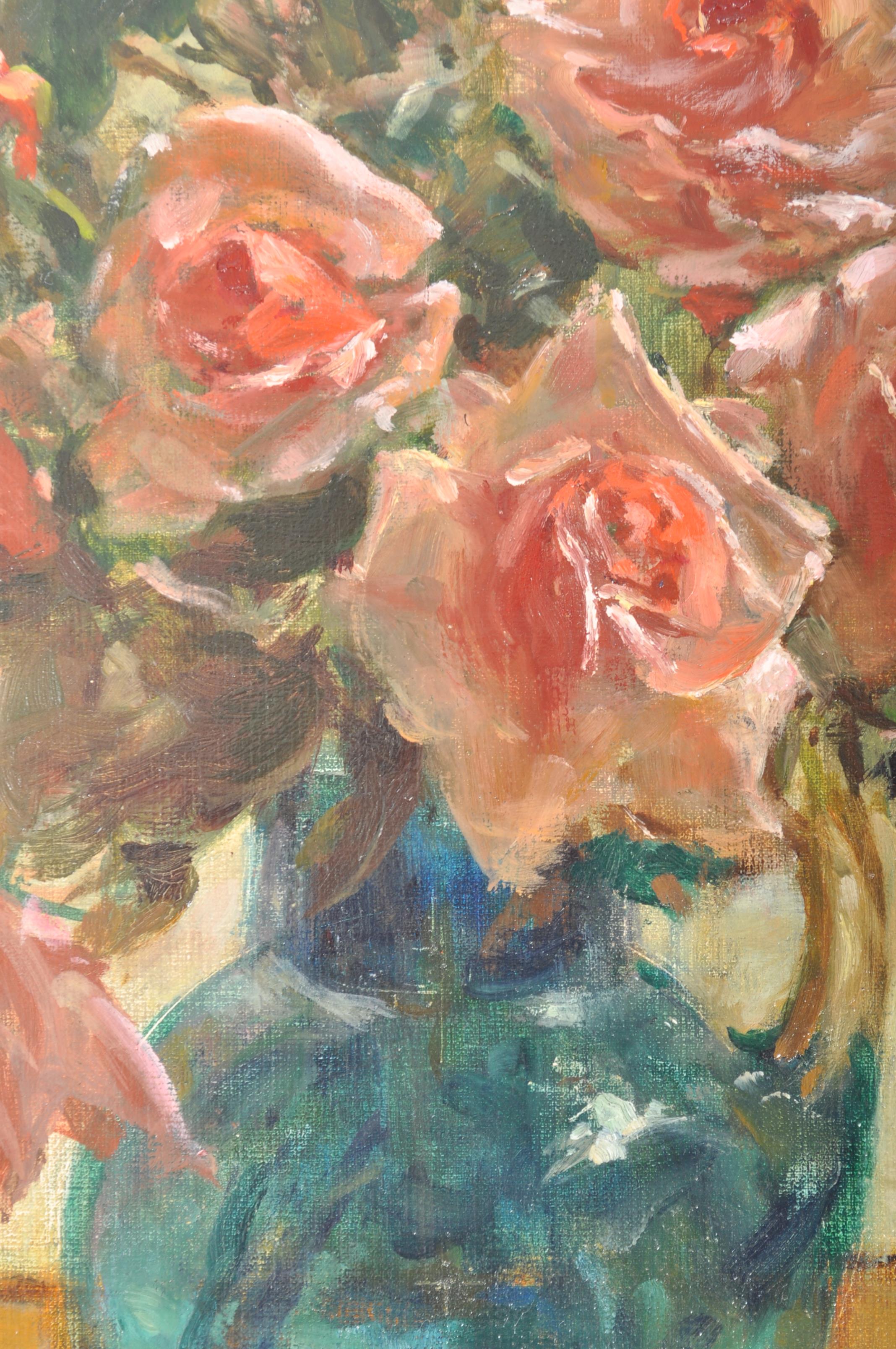 HARRY FRECKLETON - TWENTIETH CENTURY OIL STILL LIFE OF ROSES - Image 3 of 6