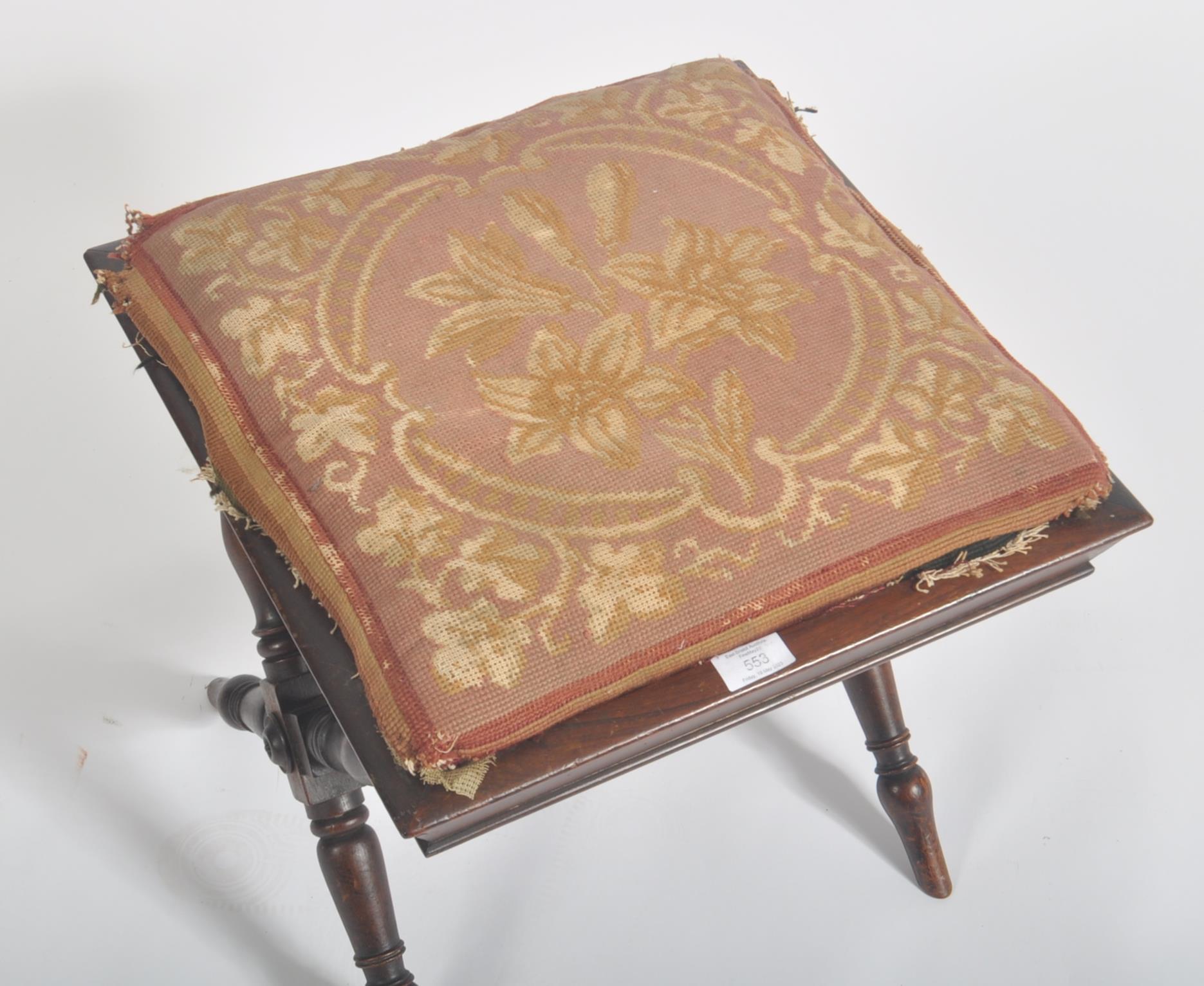 VICTORIAN 19TH CENTURY MAHOGANY UPHOLSTERED FOOT STOOL - Image 2 of 3