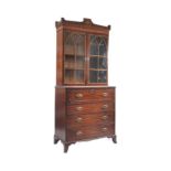 GEORGE III FLAME MAHOGANY SECRETAIRE BUREAU BOOKCASE