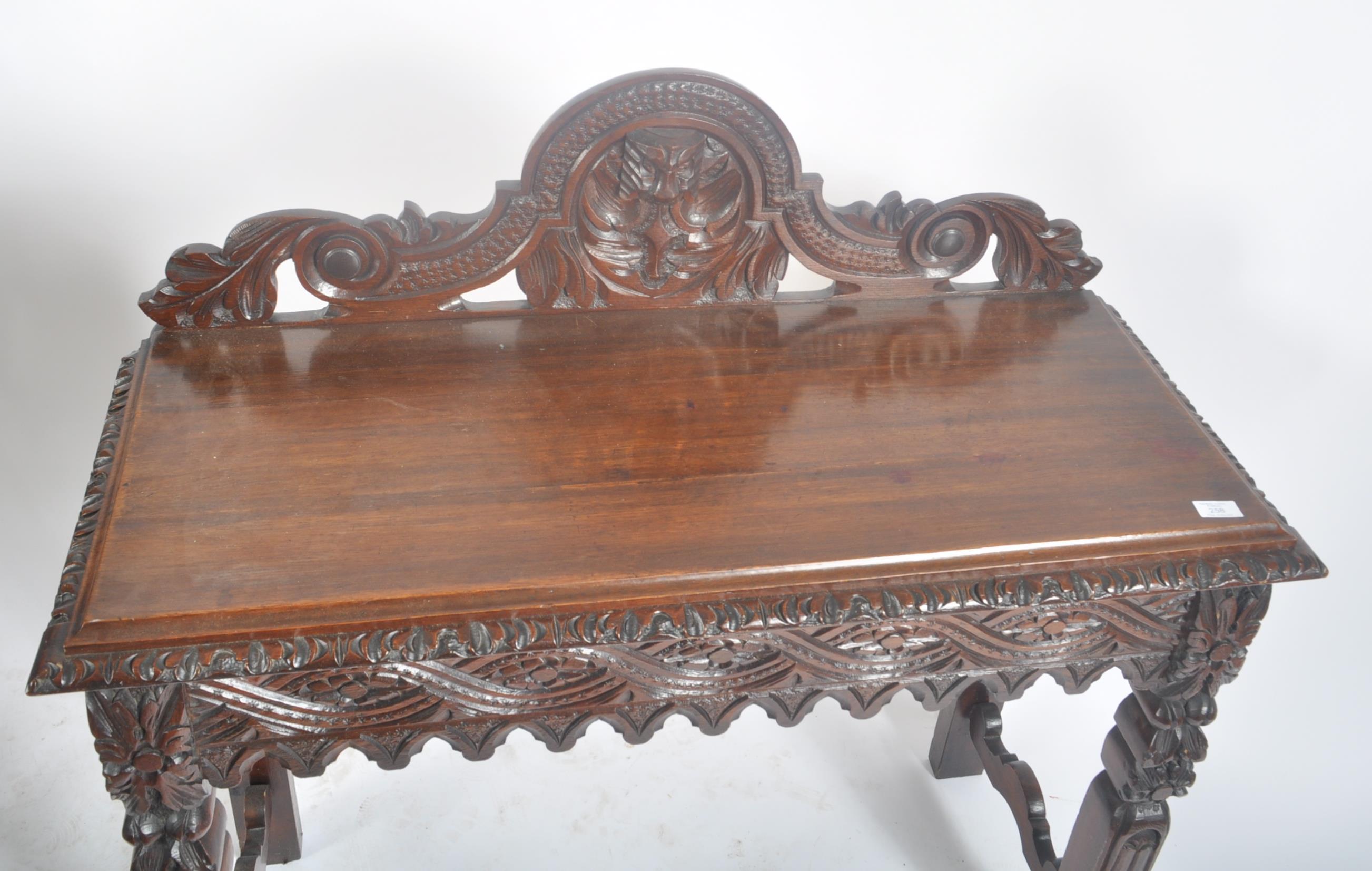 19TH CENTURY VICTORIAN CARVED OAK WRITING TABLE DESK - Image 4 of 7