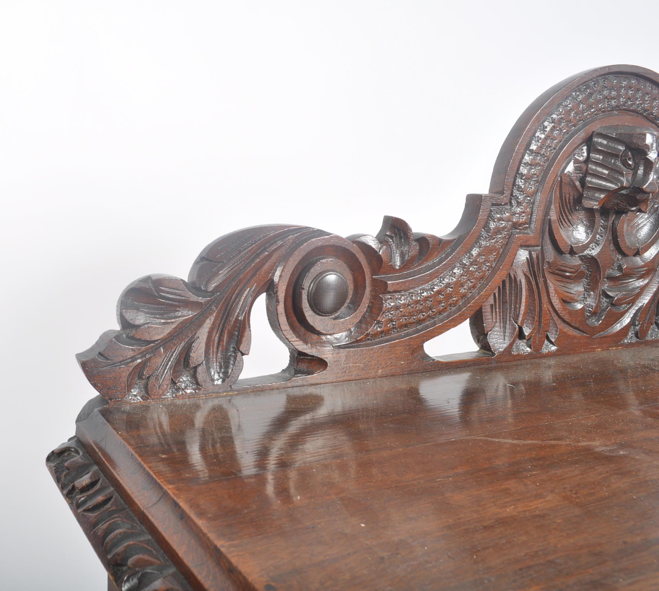 19TH CENTURY VICTORIAN CARVED OAK WRITING TABLE DESK - Image 3 of 7