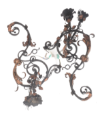 PAIR OF ARTS & CRAFTS MANNER WROUGHT IRON & COPPER WALL LIGHTS