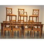 LARGE TWIN LEAF VICTORIAN STYLE DINING TABLE & 10 CHAIRS