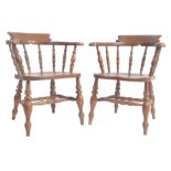 PAIR OF VICTORIAN BEECH & ELM SMOKERS BOW ARMCHAIRS