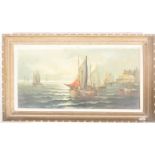 EARLY 20TH CENTURY OIL ON CANVAS - SHIPS & HARBOUR OCEAN SCENE