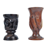 TWO EARLY 20TH CENTURY & LATER HAND CARVED GOBLETS