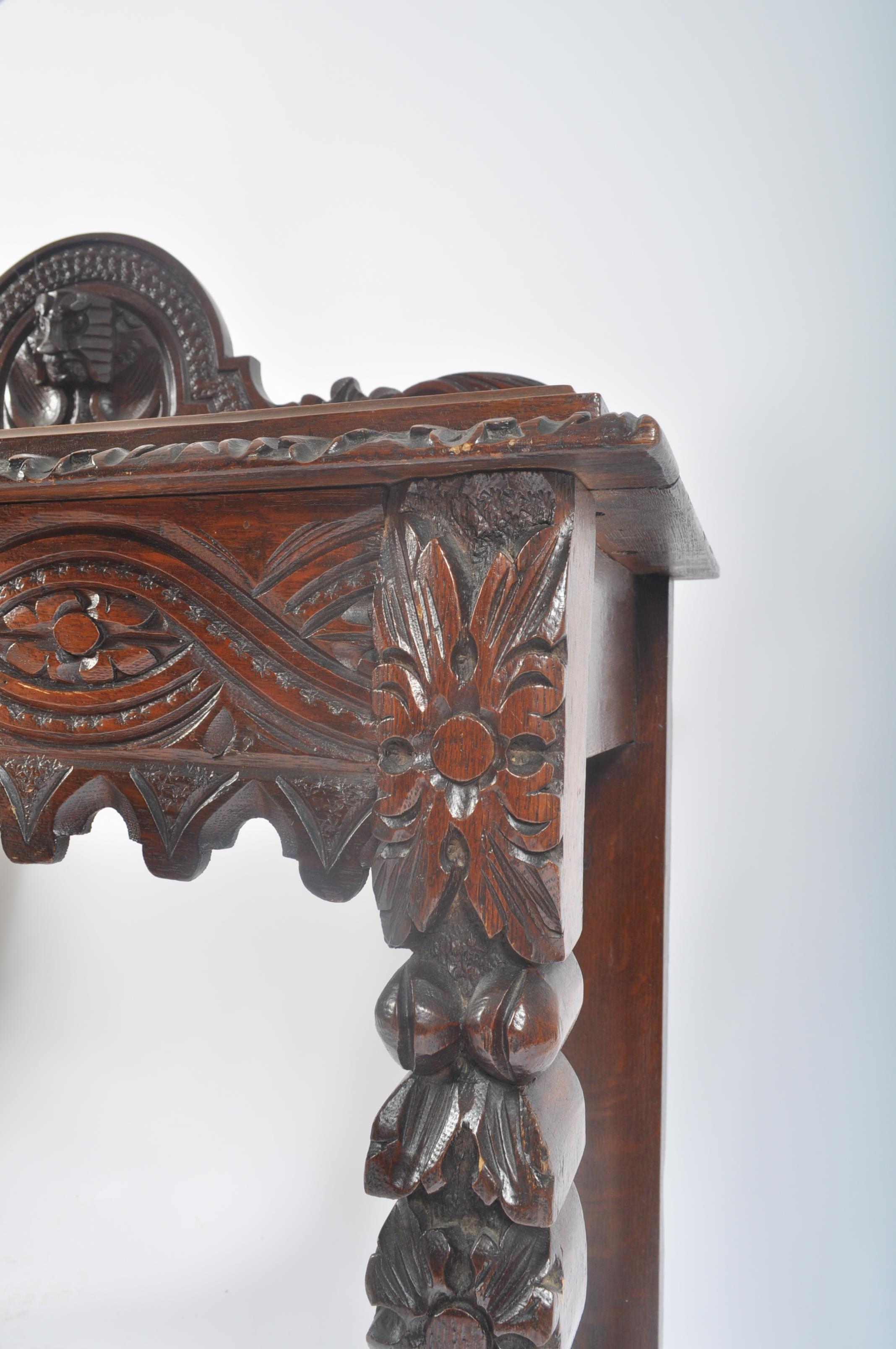 19TH CENTURY VICTORIAN CARVED OAK WRITING TABLE DESK - Image 5 of 7