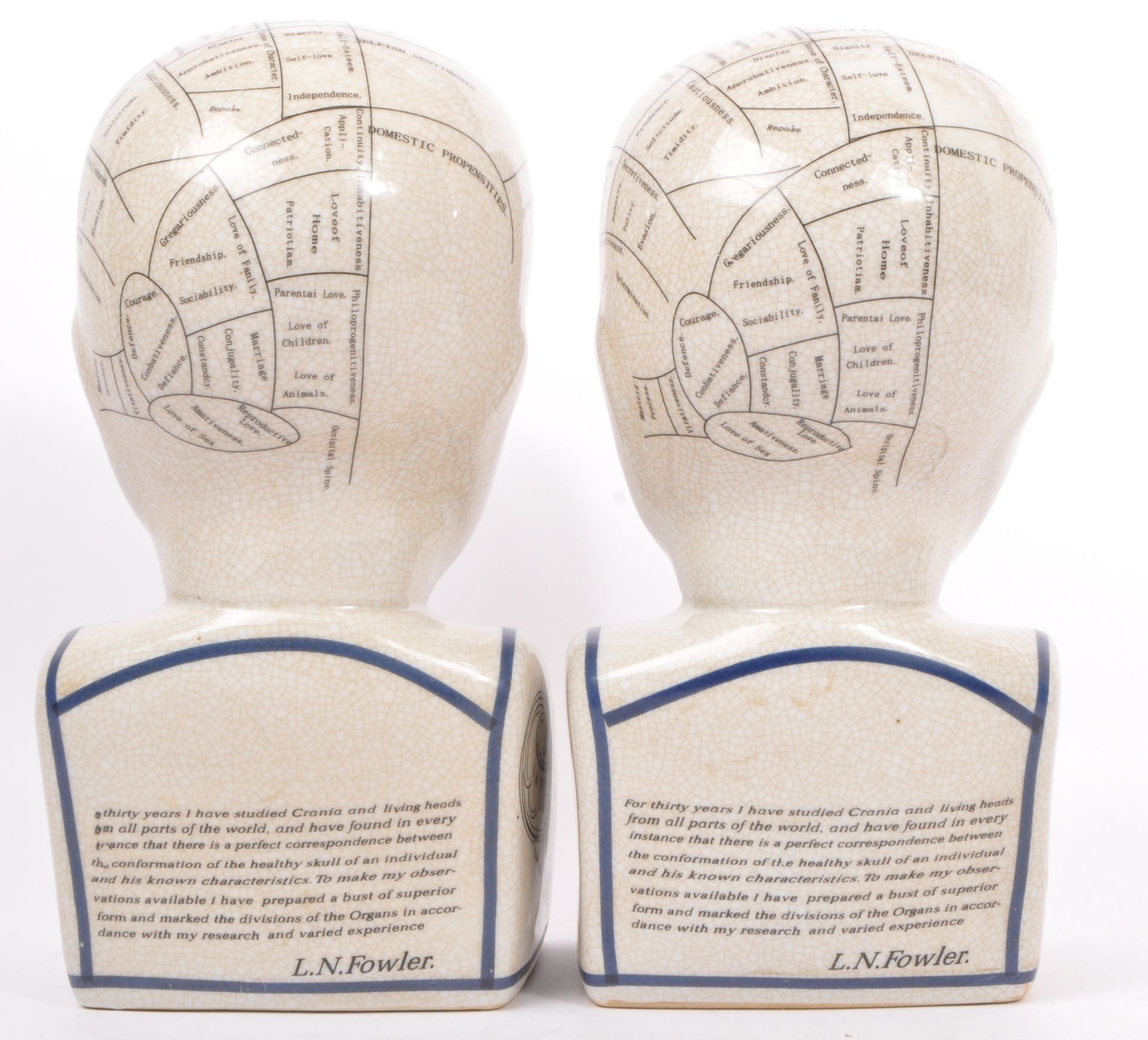 PAIR OF VINTAGE PHRENOLOGY CERAMIC BUSTS AFTER L. N. FOWLER - Image 3 of 7