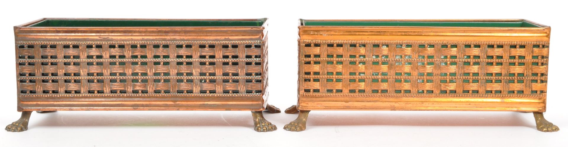 PAIR OF ART & CRAFTS EMBOSSED WICKER EFFECT COPPER PLANTERS - Image 3 of 5