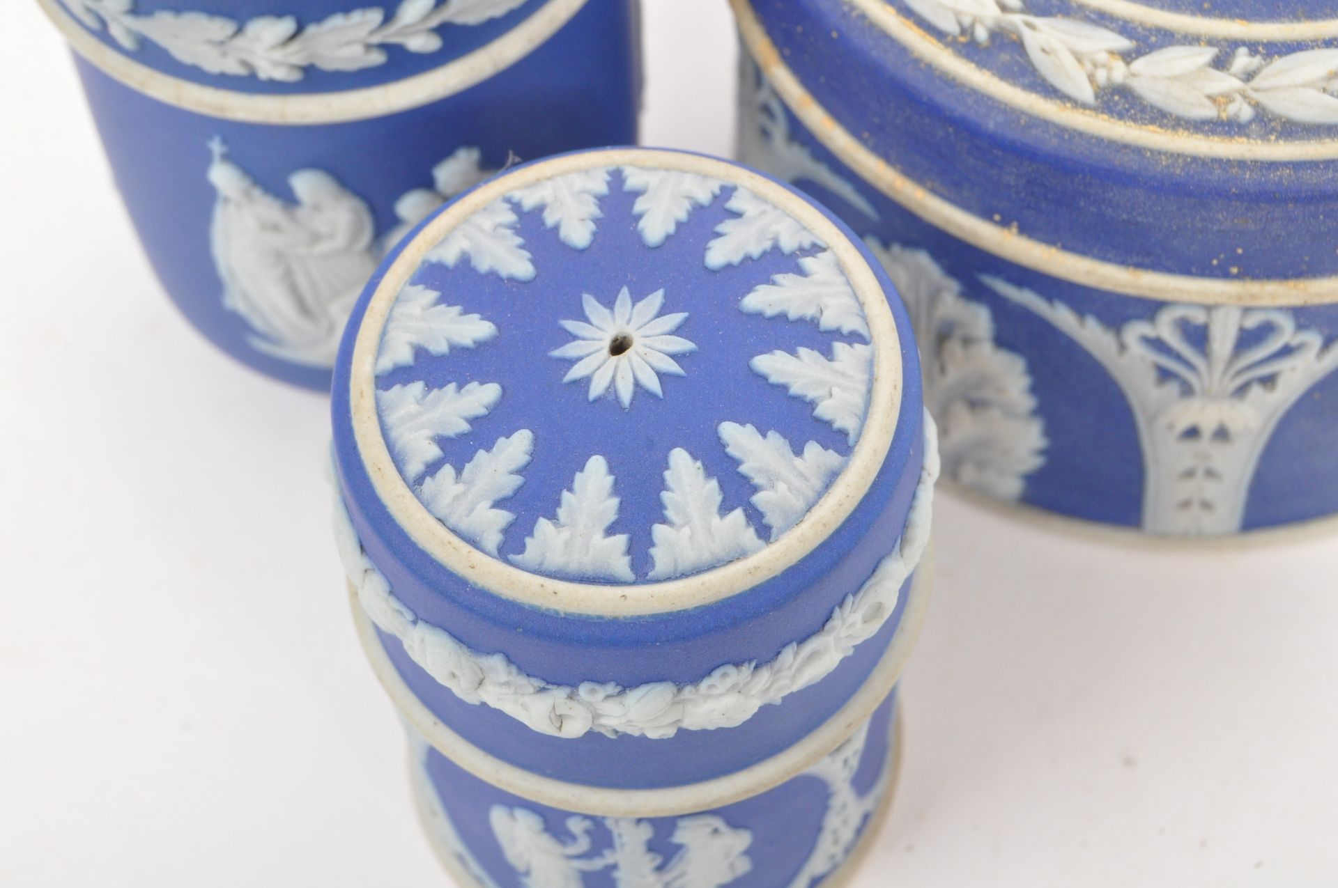 SIX WEDGWOOD JASPERWARE CAMEO WARE LIDDED POTS - Image 4 of 12