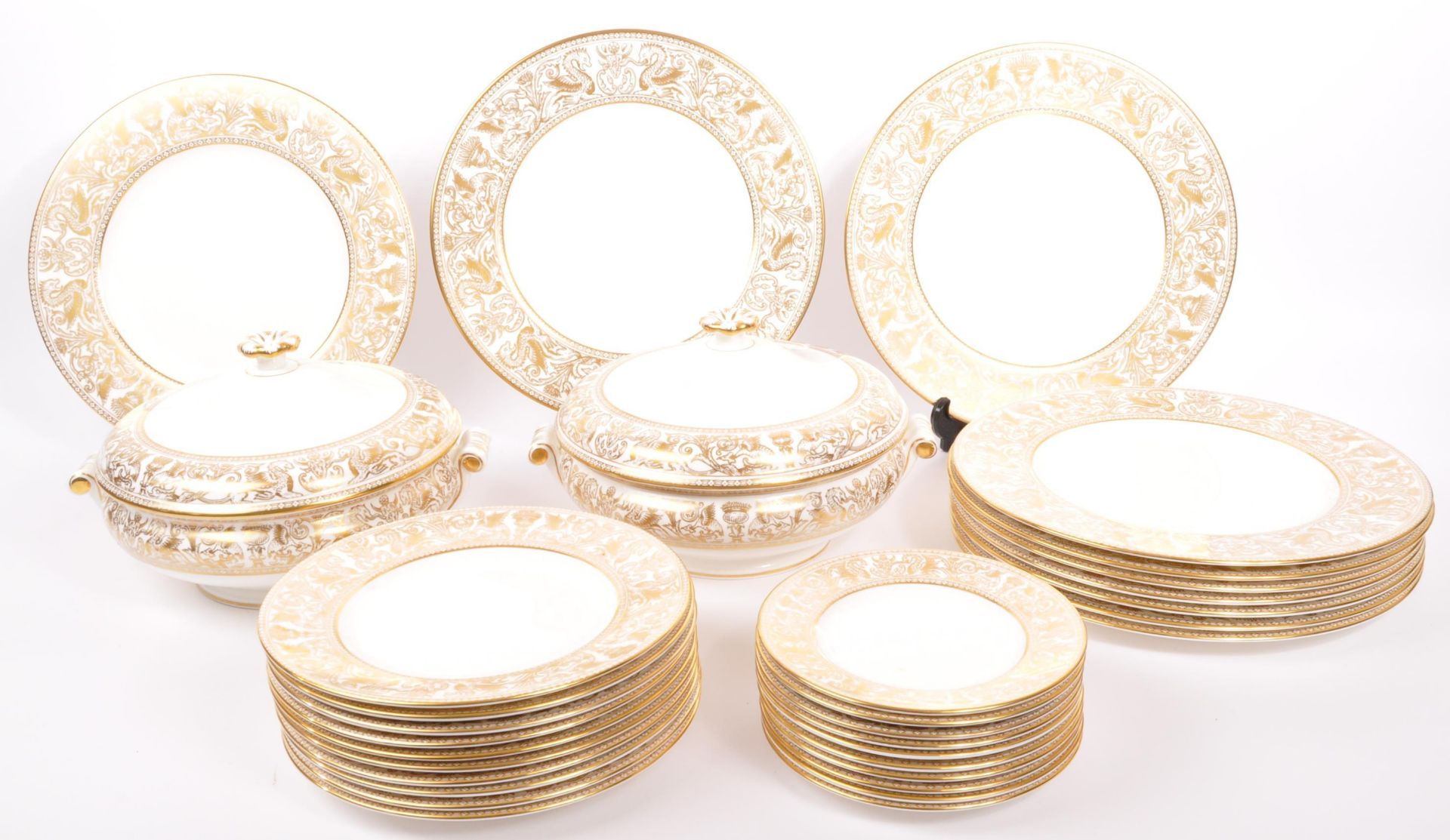 WEDGWOOD GOLD FLORENTINE BONE CHINA DINNER SERVICE