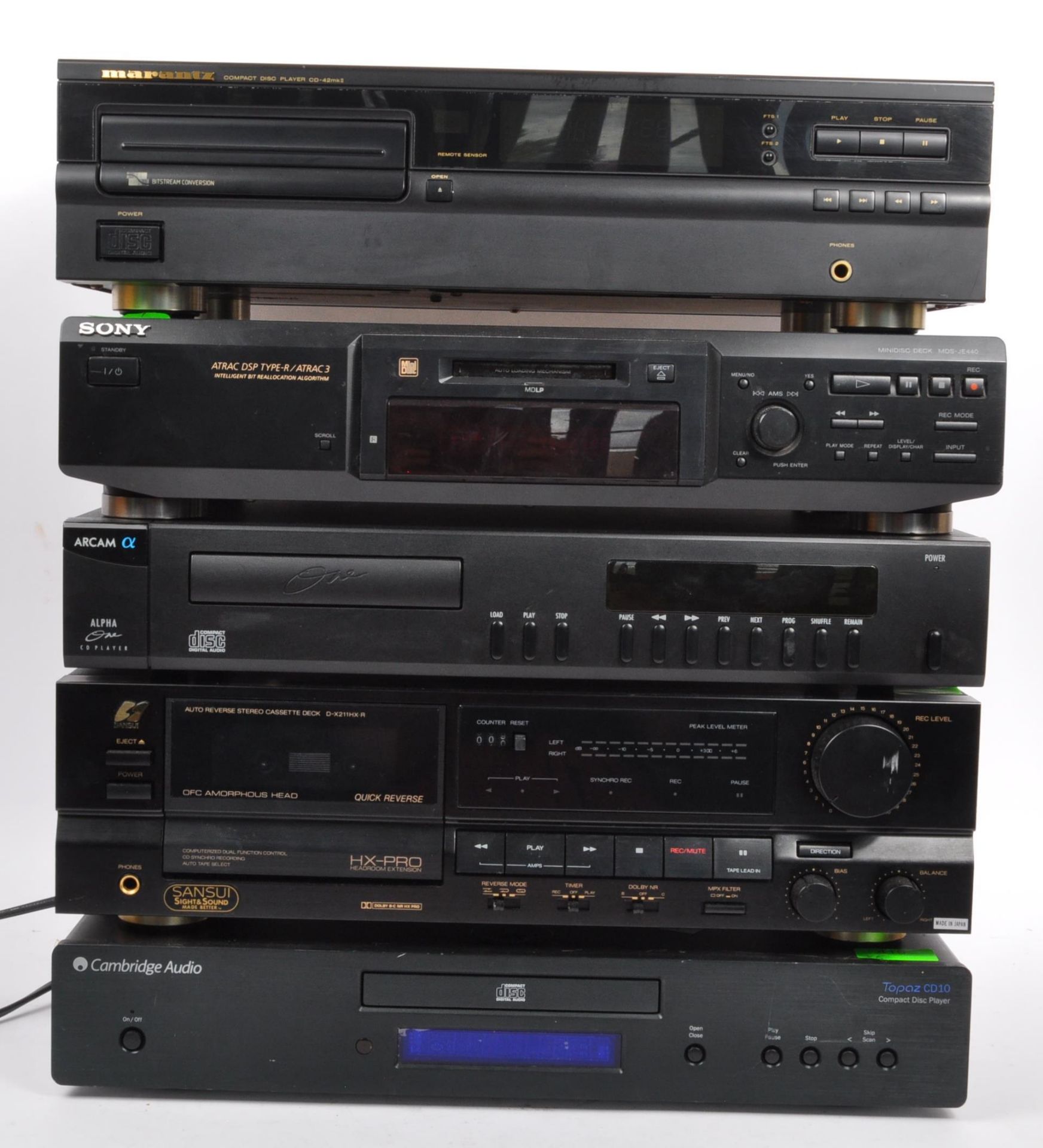 FIVE VINTAGE CD PLAYERS - CAMBRIDGE - SANSUI - ARCAM - MARANTZ