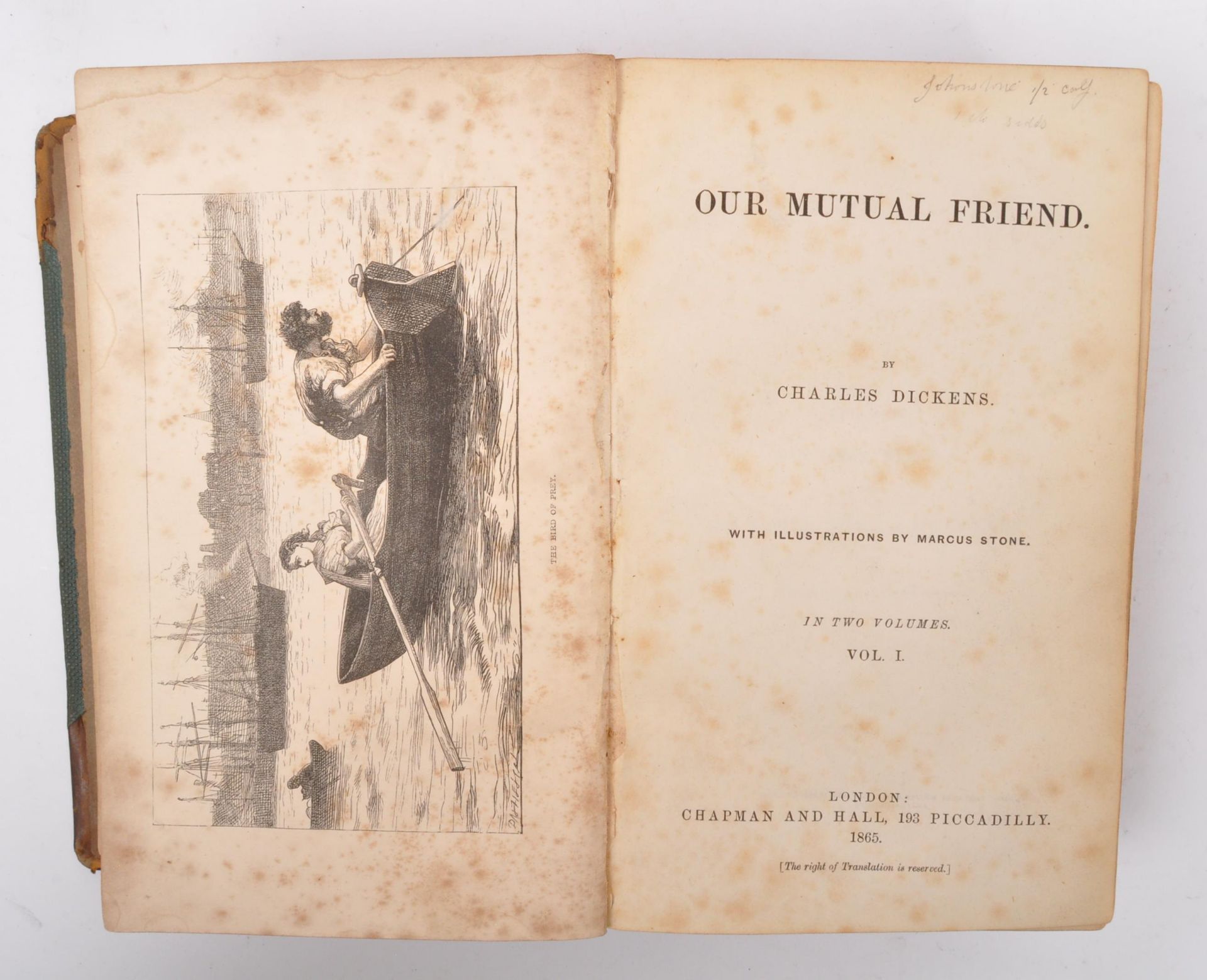 CHARLES DICKENS OUR MUTUAL FRIEND FIRST EDITION TWIN VOL BOOK - Image 2 of 10