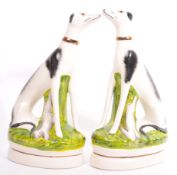 TWO 19TH CENTURY PORCELAIN STAFFORDSHIRE GREYHOUNDS