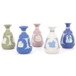 FIVE WEDGWOOD CAMEO WARE JASPERWARE BUD VASES