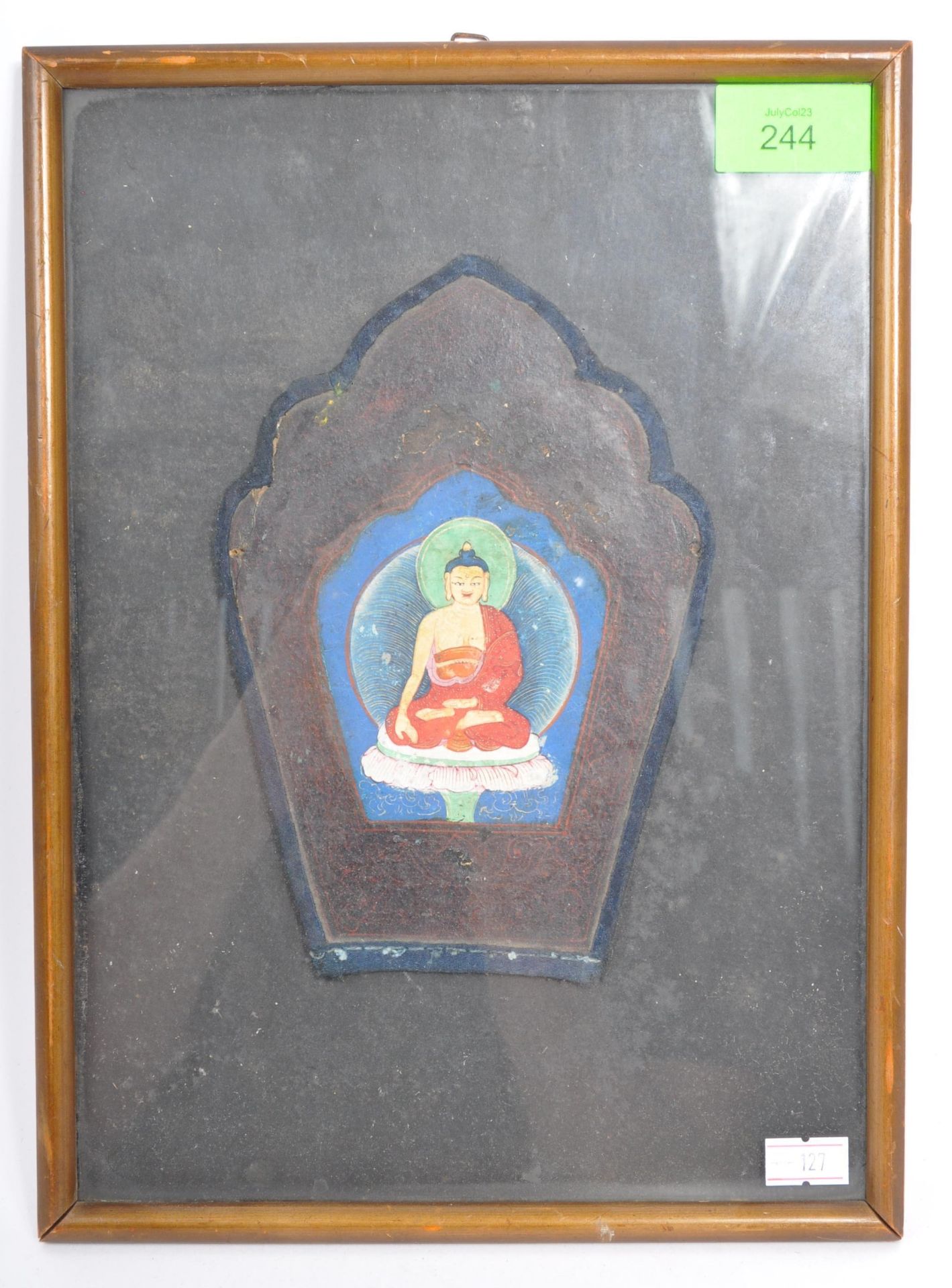 AN EARLY 20TH CENTURY BUDDHIST SEATED BUDDHA HAND PAINTING