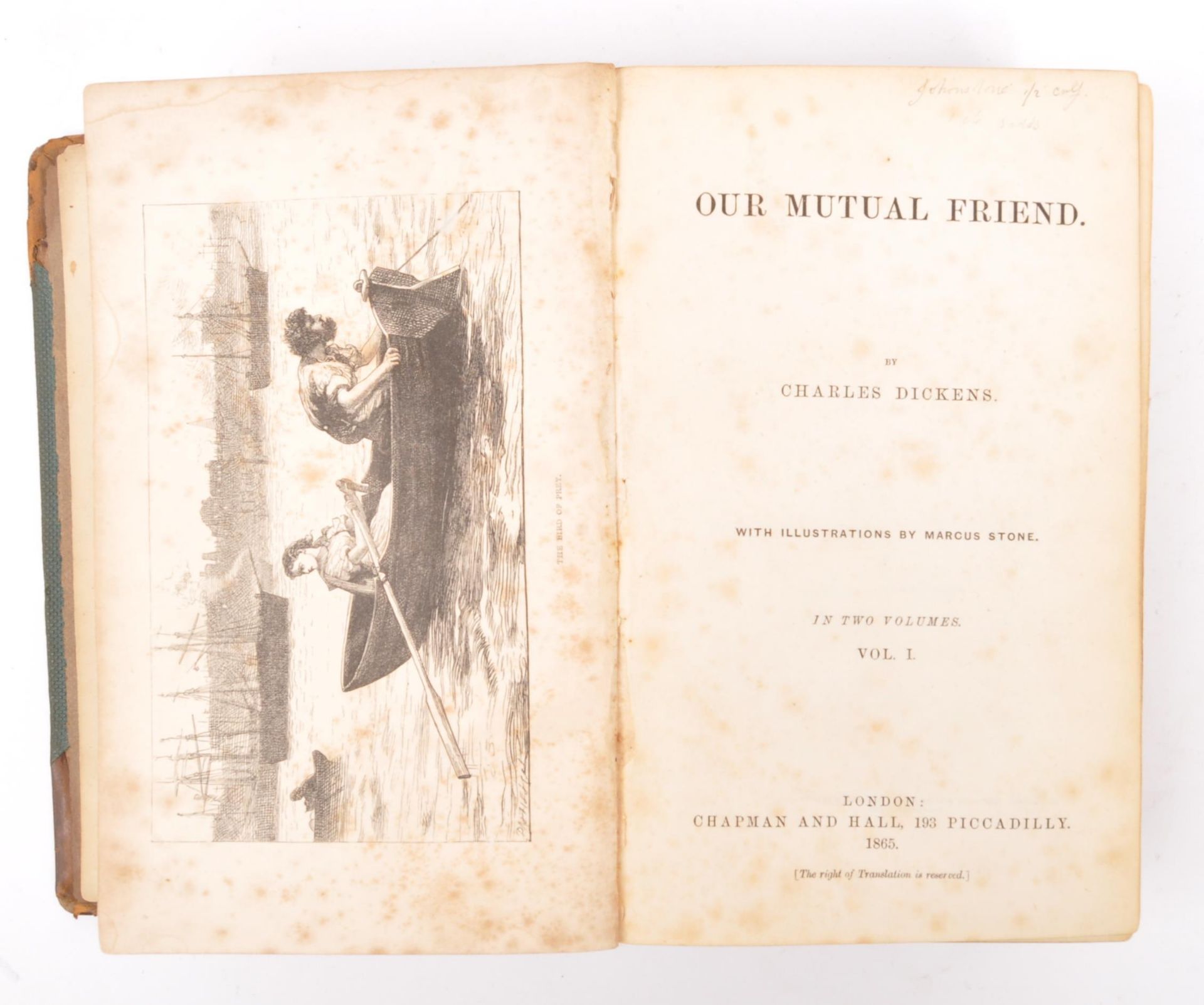 CHARLES DICKENS OUR MUTUAL FRIEND FIRST EDITION TWIN VOL BOOK