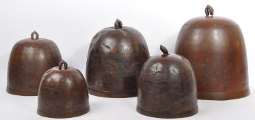 COLLECTION OF FIVE ORIENTAL DETAILED TEMPLE PRAYER BELLS
