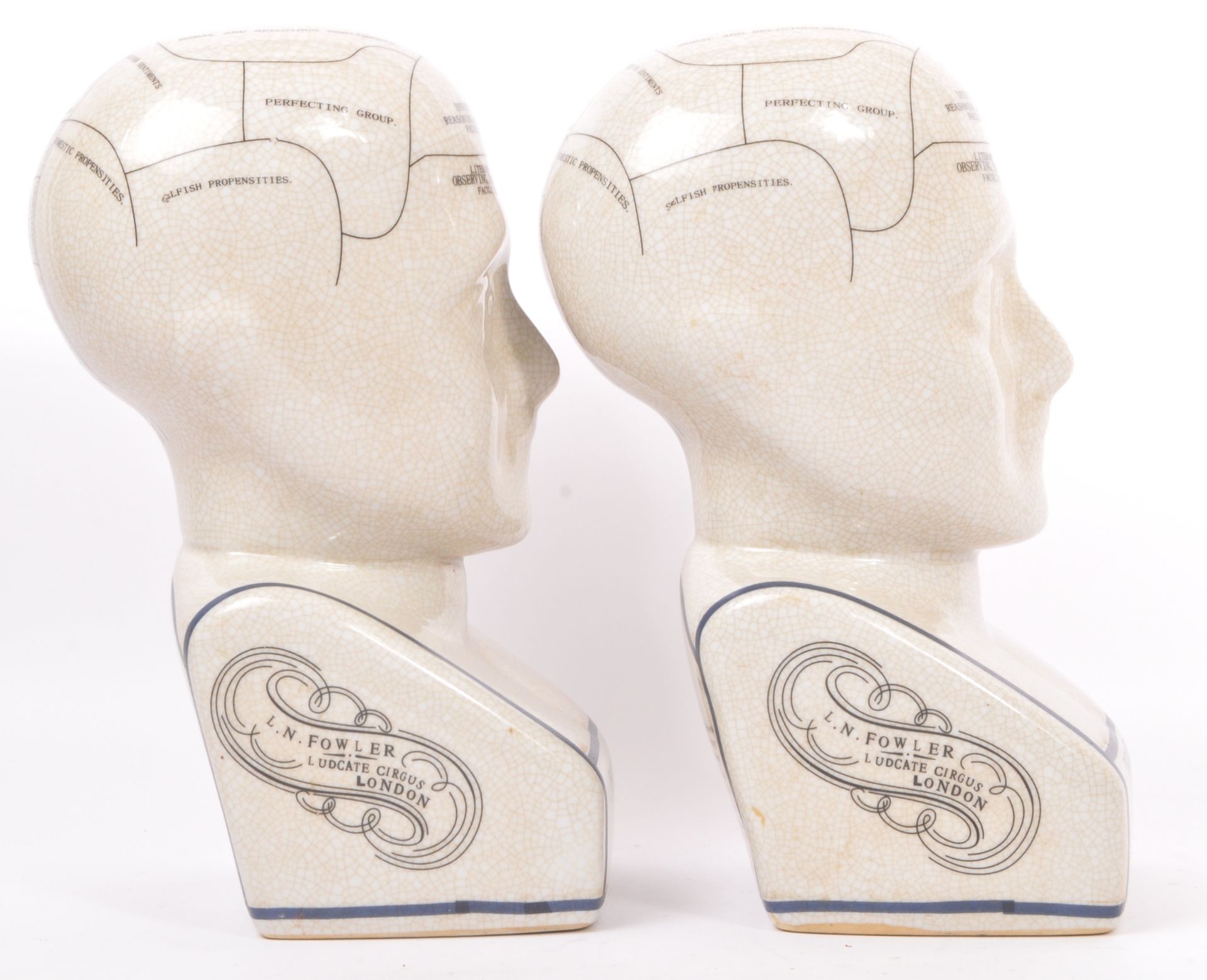 PAIR OF VINTAGE PHRENOLOGY CERAMIC BUSTS AFTER L. N. FOWLER - Image 5 of 7