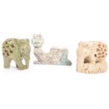 COLLECTION OF 20TH CENTURY SOAPSTONE ELEPHANTS & OTHER
