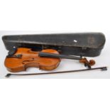 20TH CENTURY VIOLIN WITH BOW AND HARD CASE