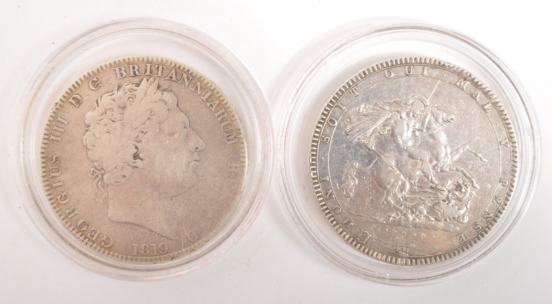 TWO GEORGE III 1818 & 1819 SILVER CROWN COINS