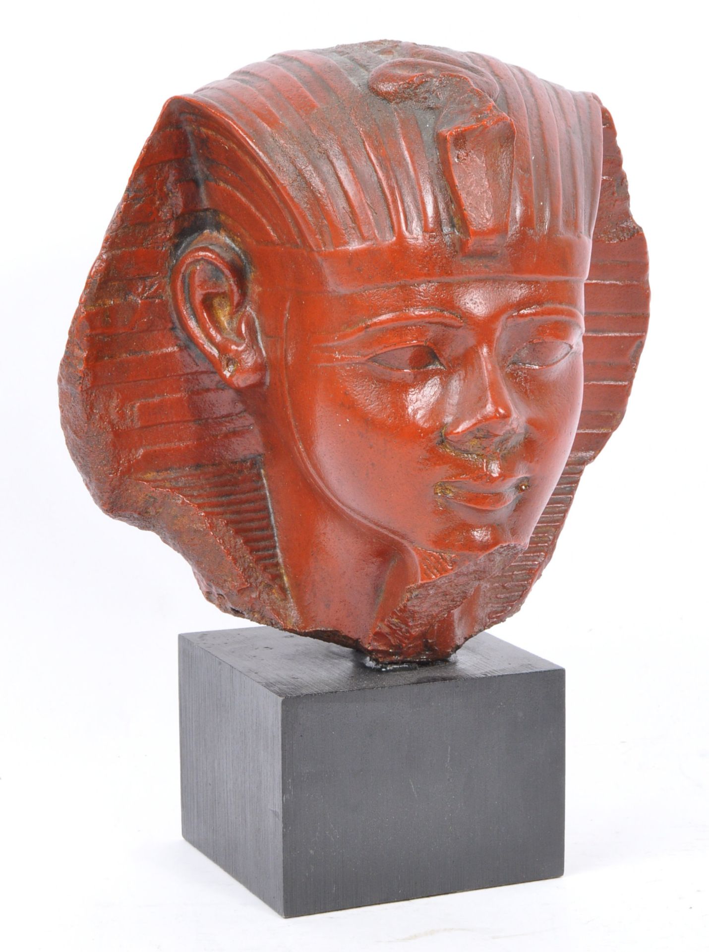 20TH CENTURY COMPOSITE RESIN EGYPTIAN PHAROAH BUST ON PLINTH