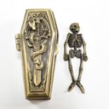 CONTEMPORARY COFFIN & SKELETON BRASS VESTA CASE