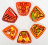 COLLECTION OF SIX DELPHIS RANGE PIN DISHES BY POOLE POTTERY