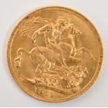 GREAT BRITAIN - KING GEORGE V 1911 FULL GOLD SOVEREIGN COIN