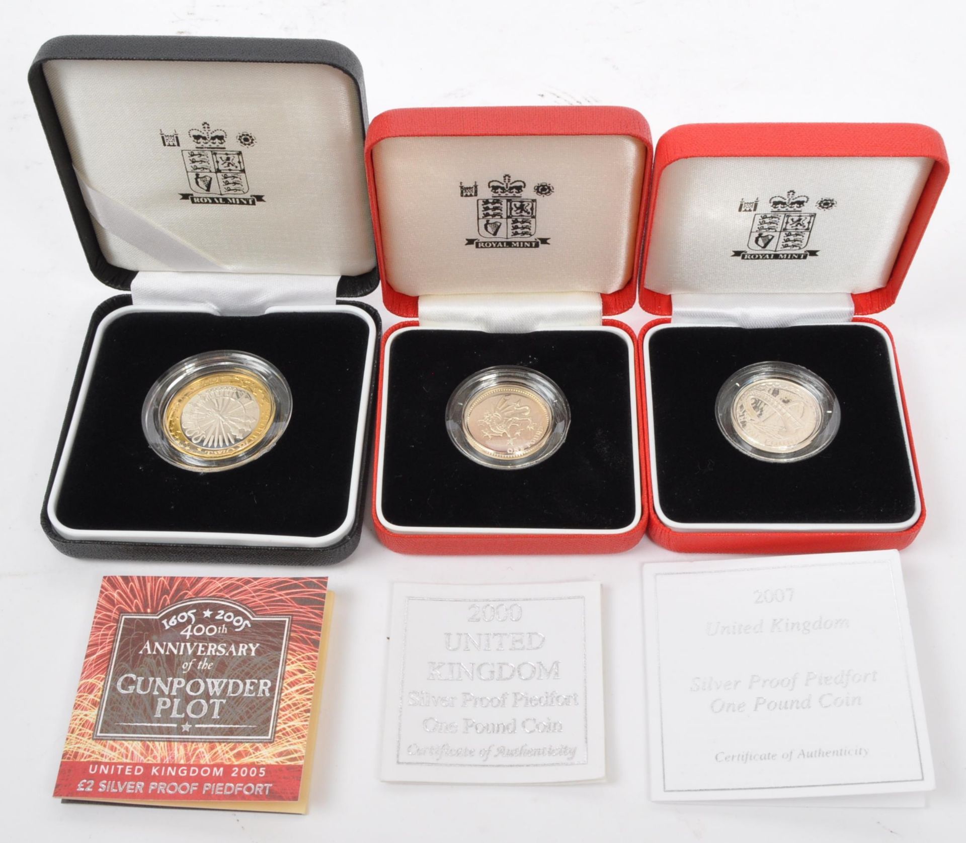 THREE PROOF SILVER COINS - TWO PIEDFORD COINS & TWO POUND COIN