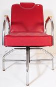 MID CENTURY 1950'S 60'S SWIVEL BARBERS CHAIR CHROME & RED