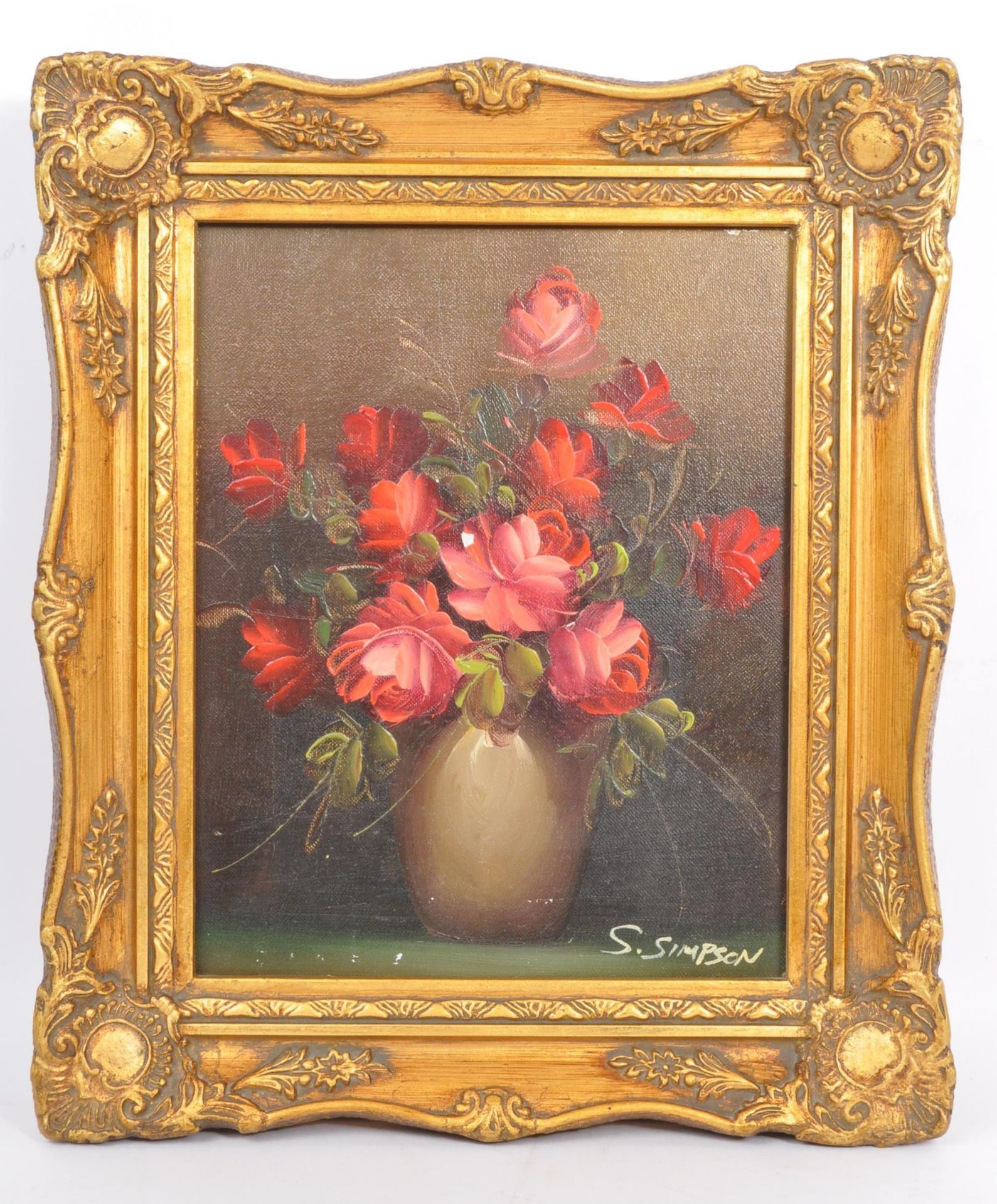 PAIR OF VINTAGE OIL ON CANVAS FLORAL PAINTINGS BY S.SIMPSON - Image 2 of 6