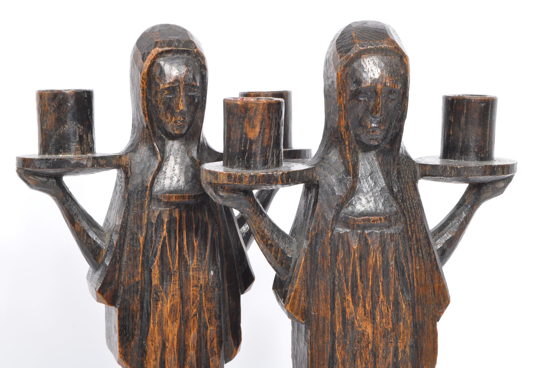 PAIR OF 20TH CENTURY HAND CARVED WOODEN CANDLESTICKS - Image 6 of 6