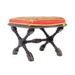 19TH CENTURY AESTHETICISM EBONISED UPHOLSTERED PIANO STOOL