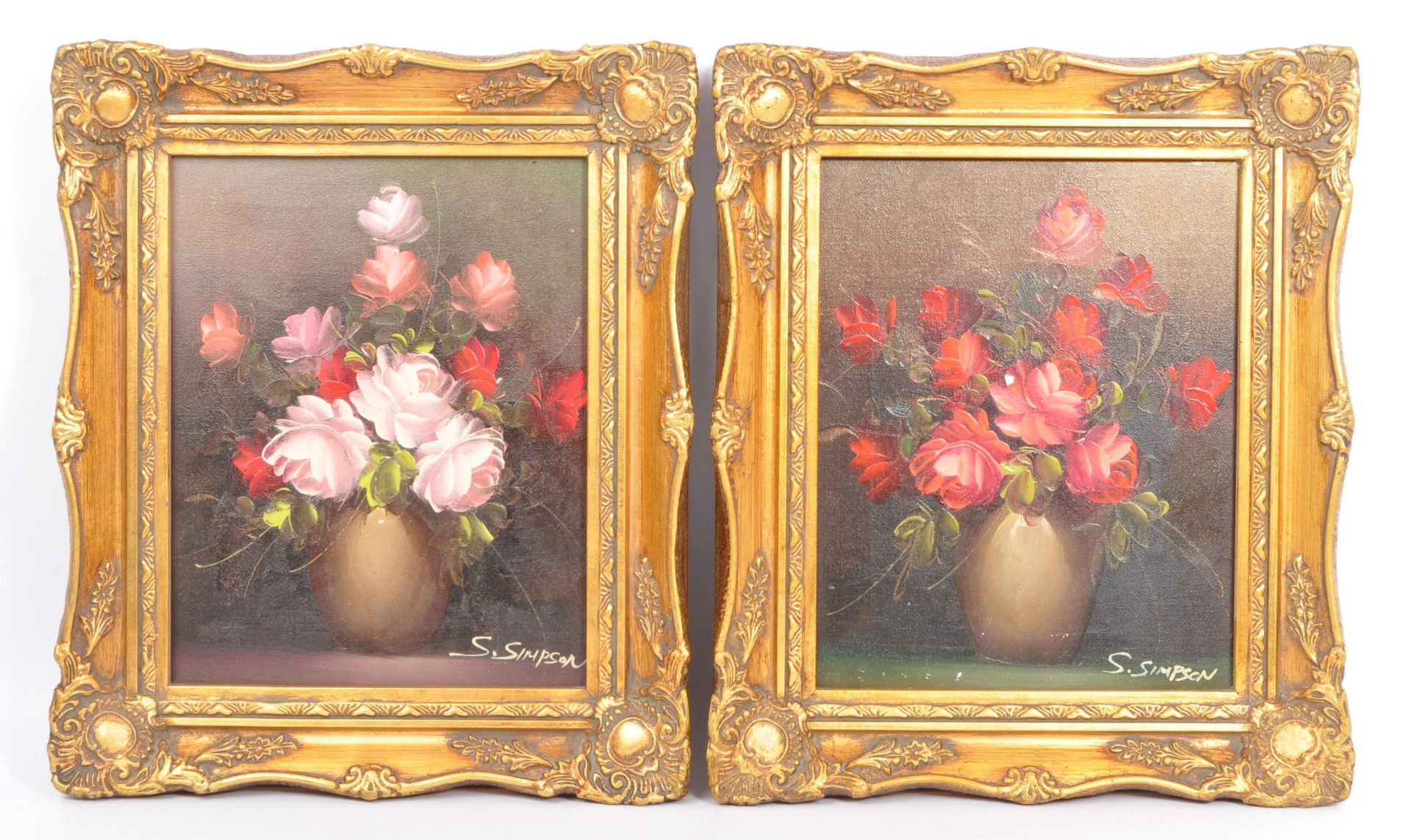 PAIR OF VINTAGE OIL ON CANVAS FLORAL PAINTINGS BY S.SIMPSON