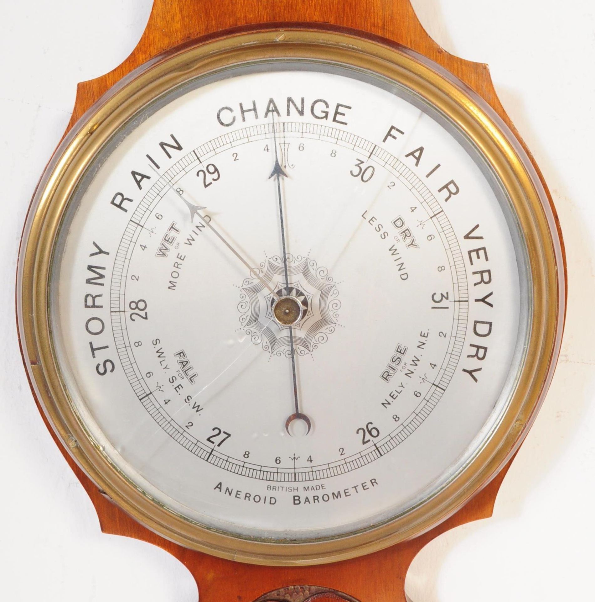 1920's OAK AND MILK GLASS FRONTED ANEROID WALL BAROMETER - Image 3 of 6