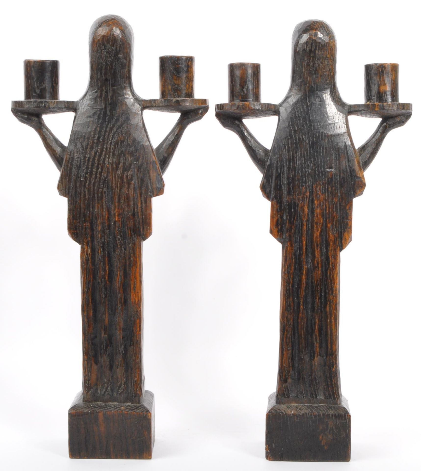 PAIR OF 20TH CENTURY HAND CARVED WOODEN CANDLESTICKS - Image 3 of 6