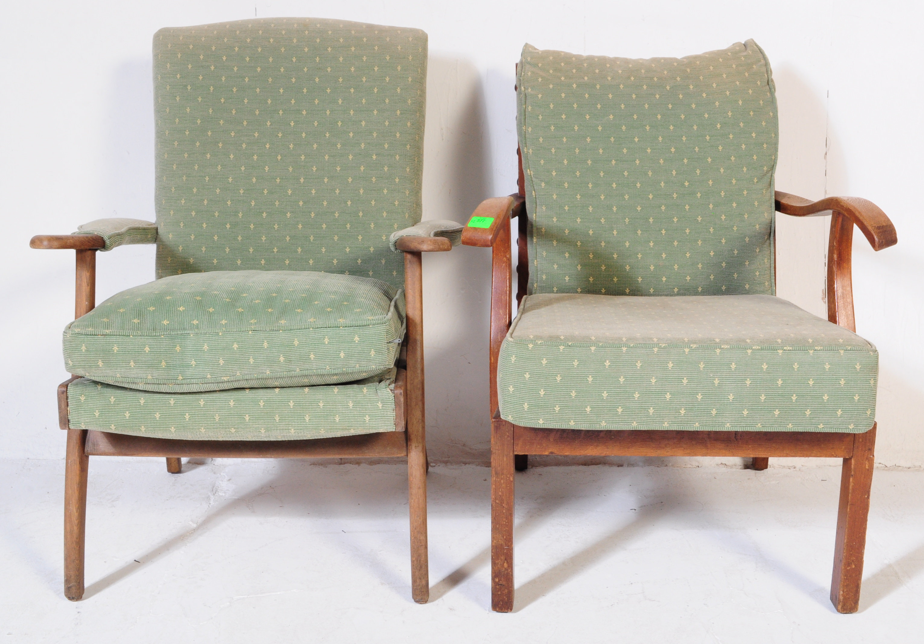 TWO PARKER KNOLL TEAK & UPHOLSTERED ARM CHAIRS